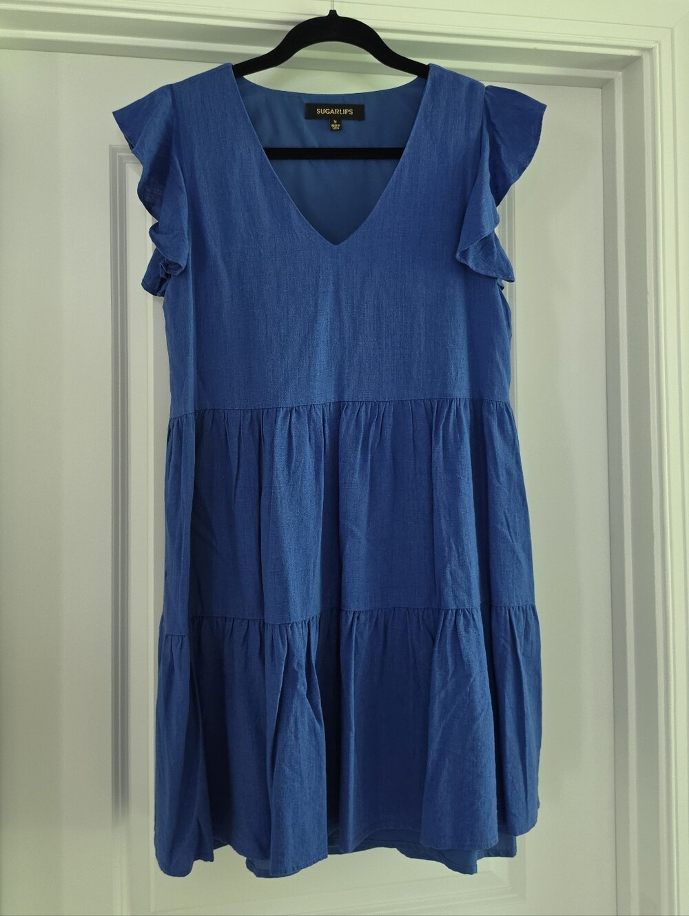 Sugarlips Blue Tiered Mini Dress with Flutter Sleeves